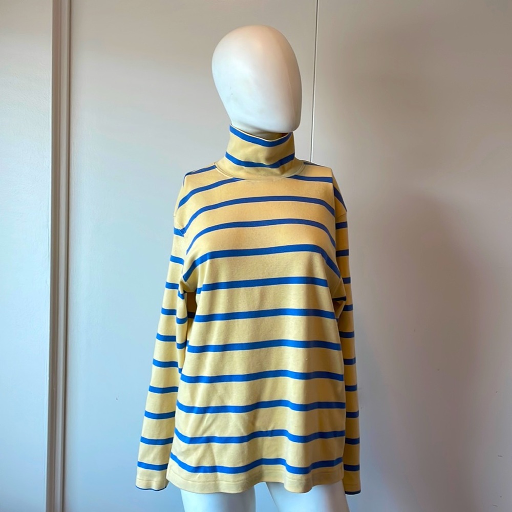 Land’s End Beige & Navy Striped Turtleneck SzMed